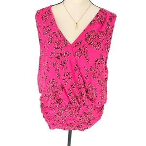 White‎ House Black Market Pink Floral Sleeveless Blouse Top Smocked Waist XL